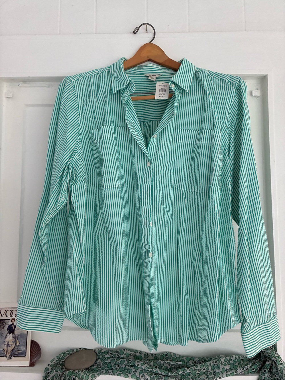 L.L. Bean Vacationland NWT (outlet store) 100% cotton striped jade button up